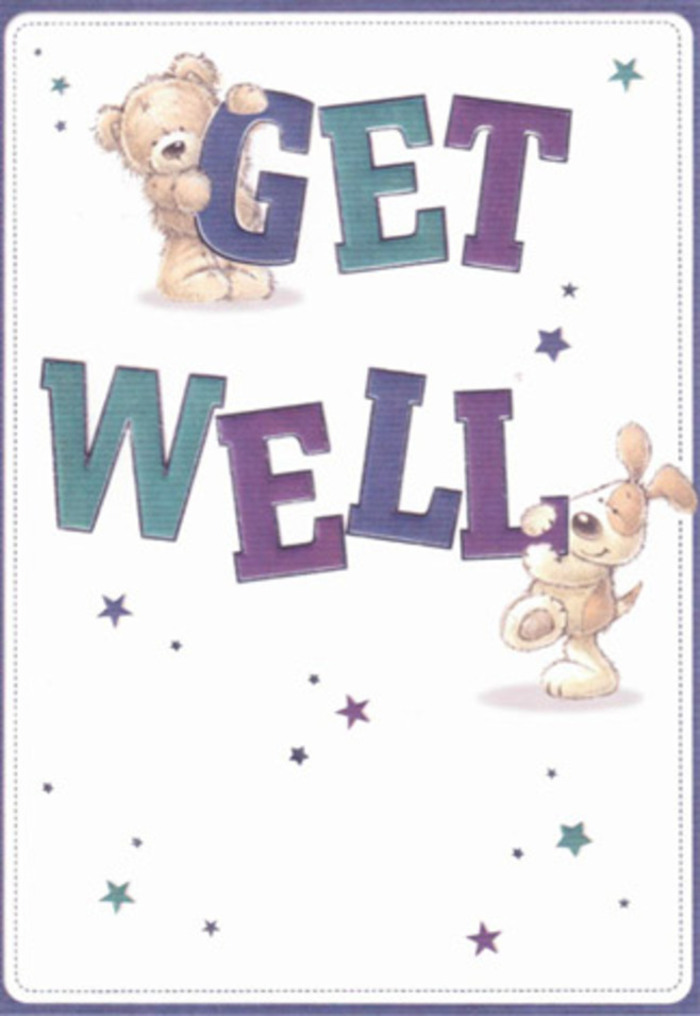 Capturing the essence of gentle support, this illustrated get well card offers a vision of charming encouragement: a loveable bear and an affectionate puppy play amidst floating stars, their joyful mischief reminiscent of the cheerful atmosphere found along Hither Green's bustling streets. The oversized, confident lettering in rich violets and aquas grounds the design in a sense of hopeful reassurance, with each brushstroke and subtle shading resembling the layered textures of a thoughtfully assembled floral bouquet. You can almost feel the bear's plush softness and the silky ears of the loyal pup, elements that conjure the sensation of holding a bouquet crafted to uplift a friend during challenging times. Imagine delivering this card alongside fresh flowers from a local Hither Green workshop-together, they become a radiant symbol of heartfelt care and cheer, perfect for those seeking a gentle moment of positivity and recovery. The crisp background and delicate star motifs infuse the card with an airy, gentle mood, suited to both the very young and the young at heart.